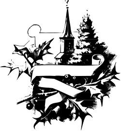Bird Flying Over House - Black and White Clipart Illustration