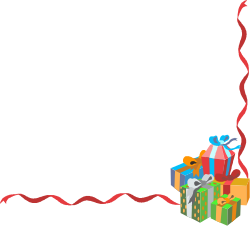 Black and White Frame with Red Ribbon and Gift Box Clipart