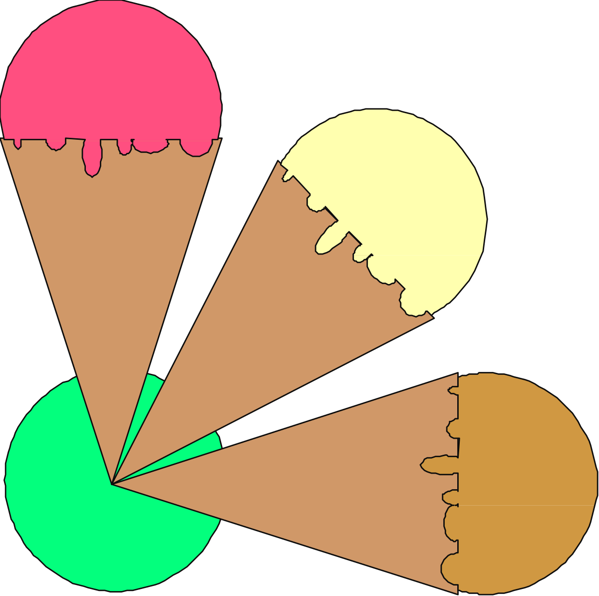 Ice Cream Clipart: Three Colorful Scoops Delight