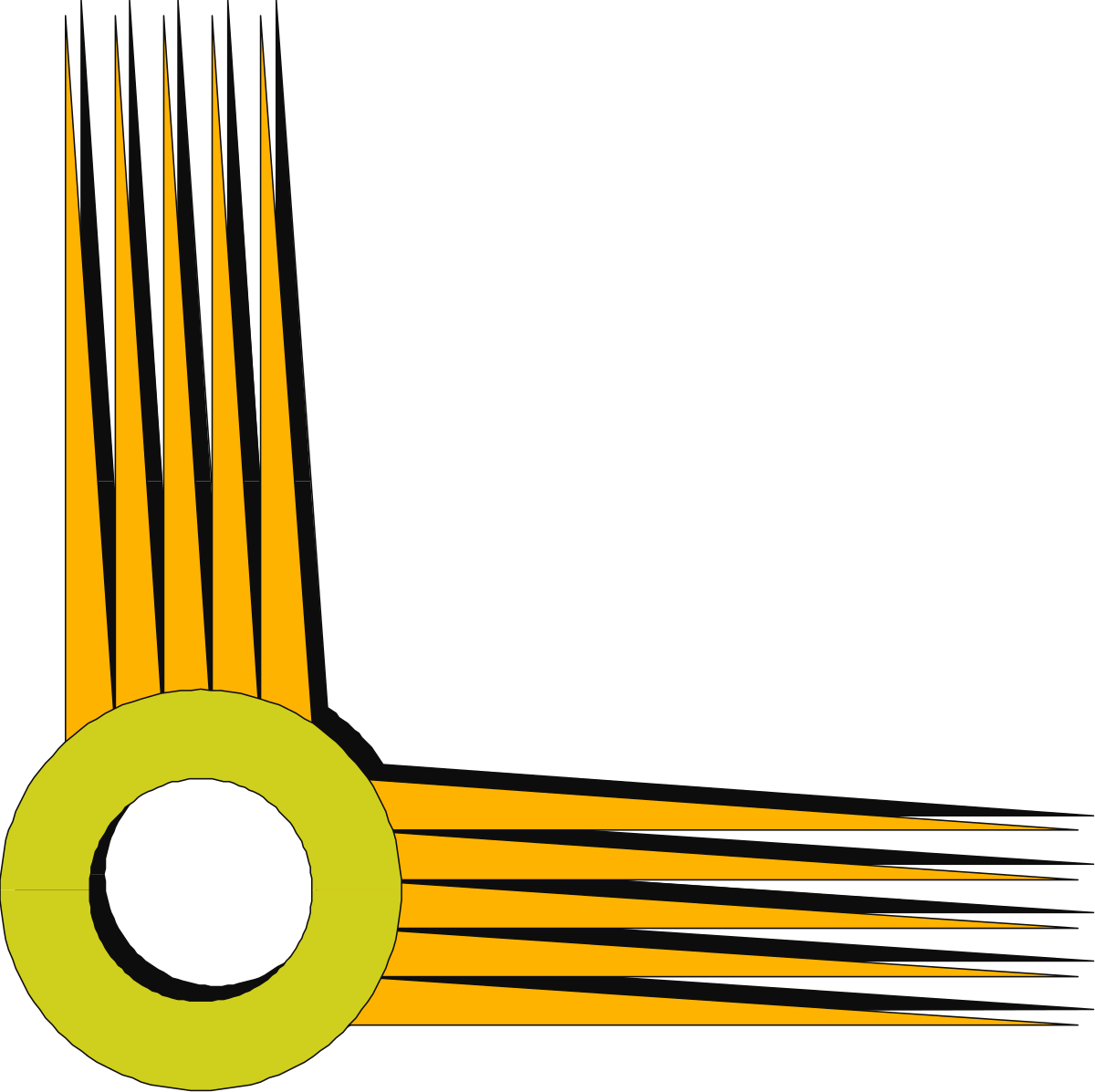 Green Circle with Yellow Lines on Black Background Clipart - Unique Borders & Corners