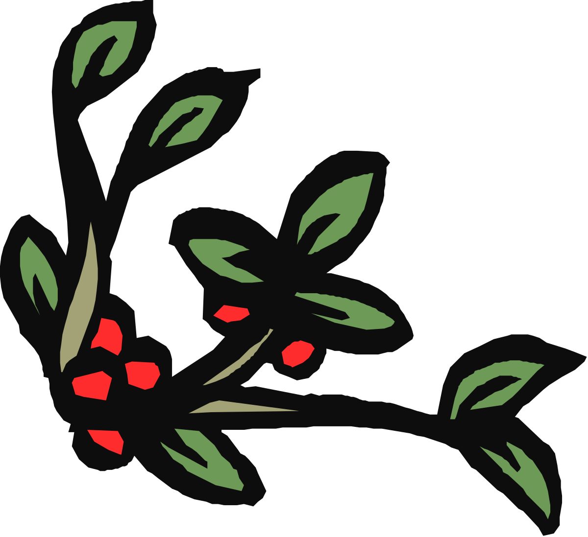 Red Flowers Branch Clipart - Elegant Borders & Corners Design