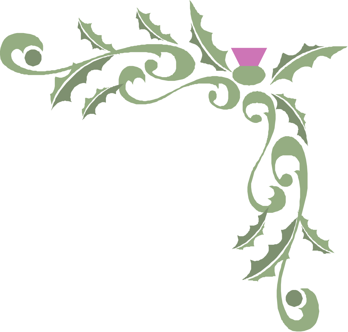 Borders Corners Clipart: Vibrant Green and Pink Flower with Leaves