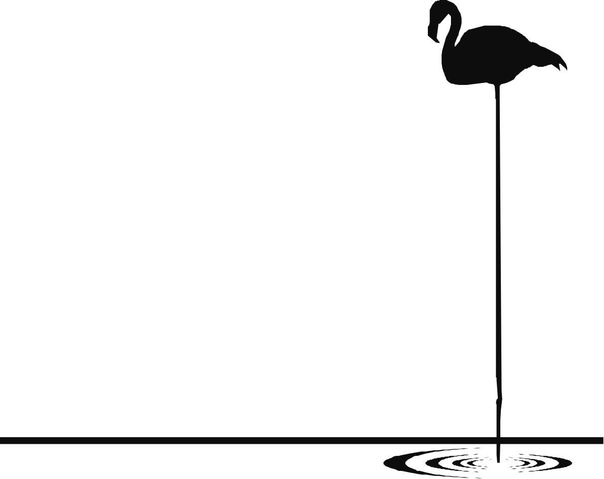 Black and White Silhouette of a Flamingo Standing in a Pool - Elegant Clipart for Borders and Corners