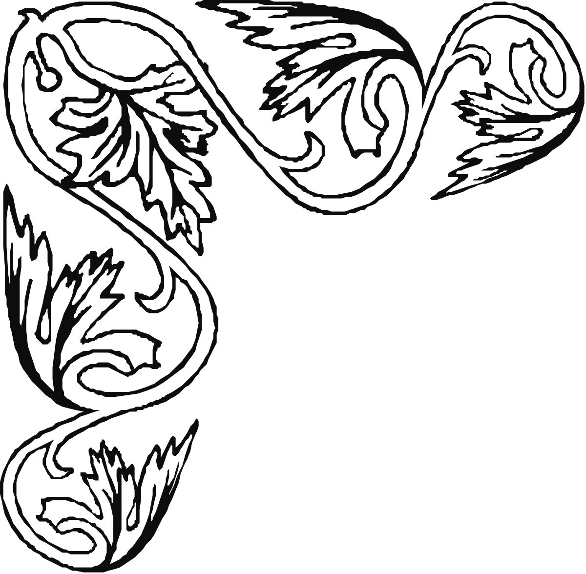 Borders and Corners: White Snake Clipart on Black Background