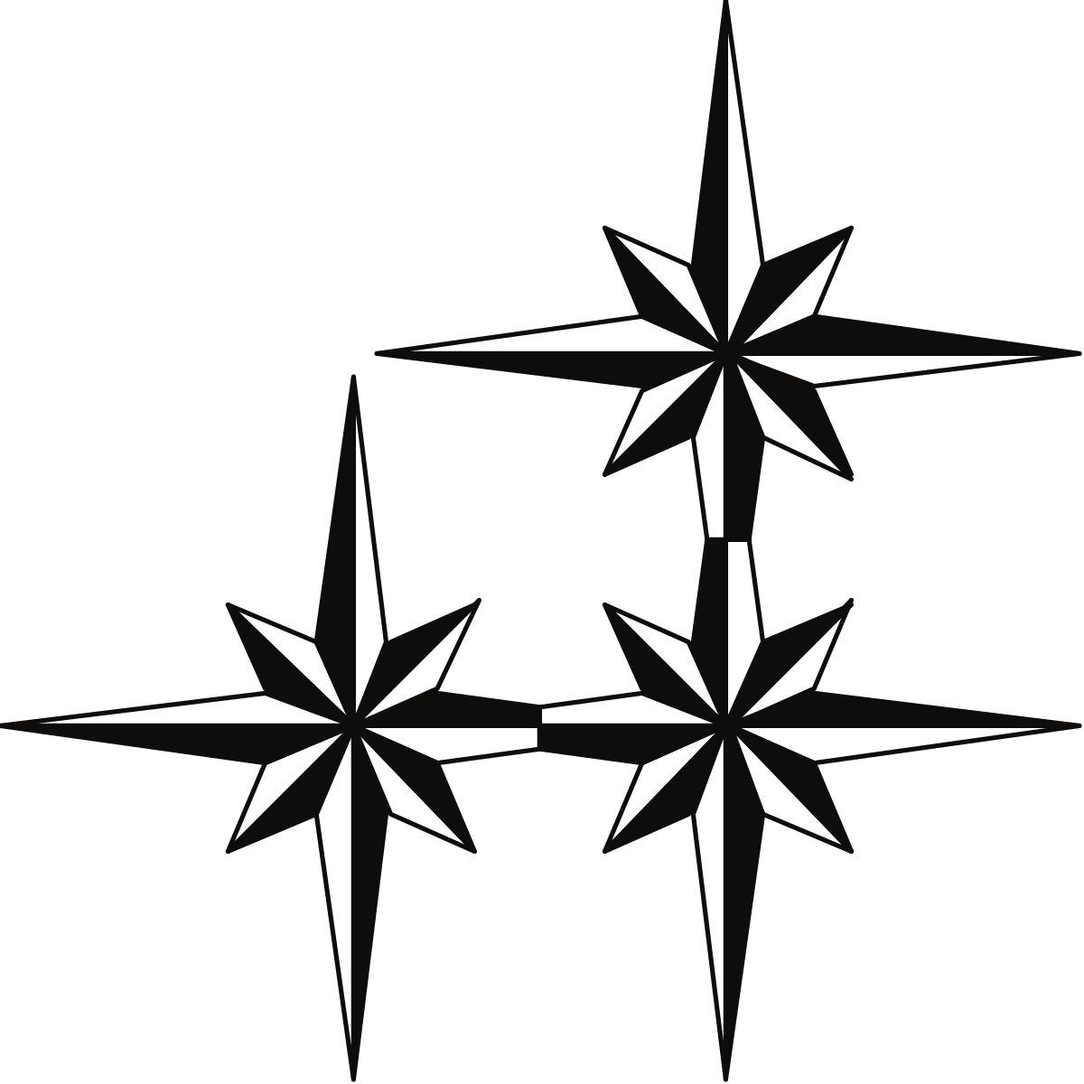 Black and White Star Clipart with Four Smaller Stars - Decorative Borders and Corners