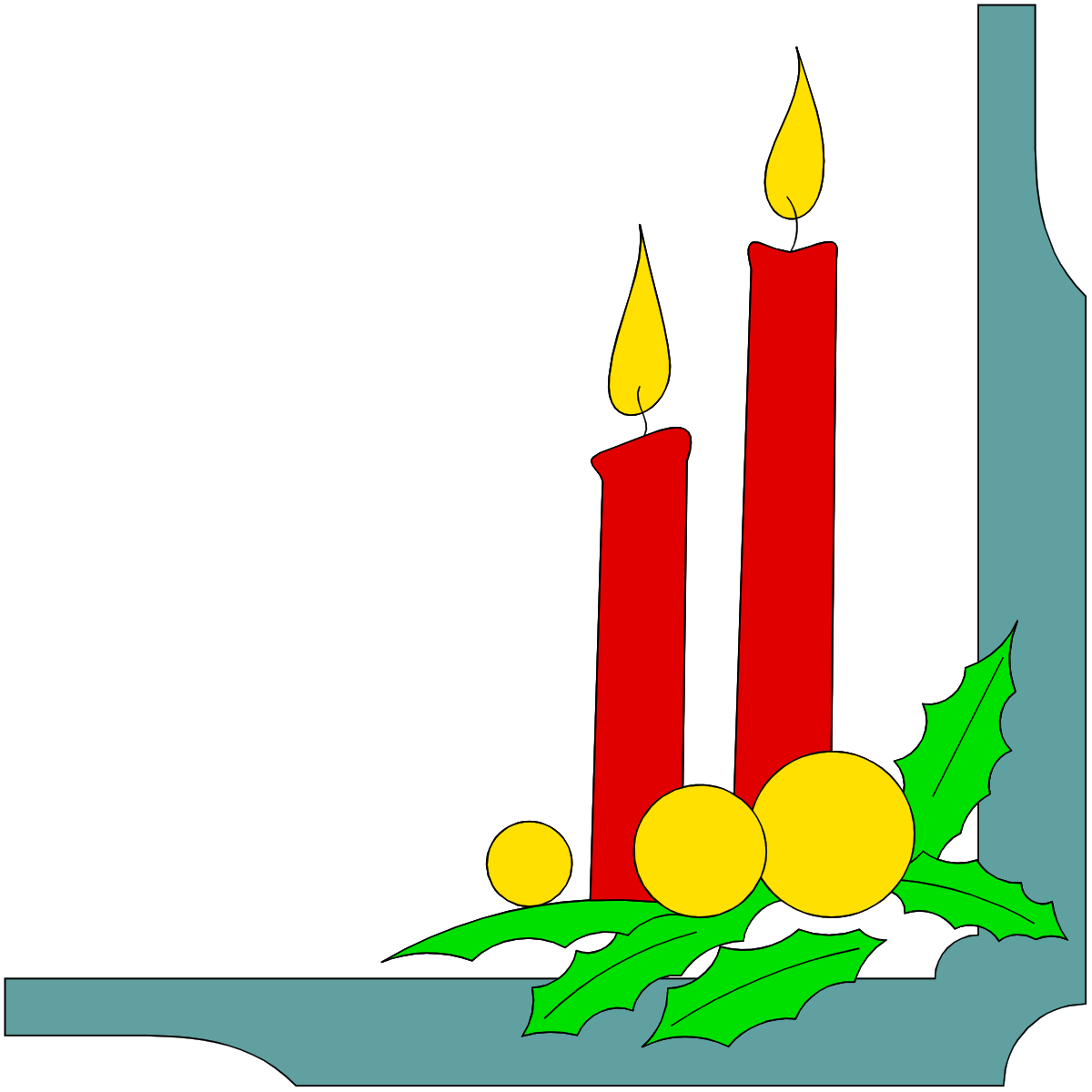 Candle with Holly and Leaves - Festive Borders Clipart