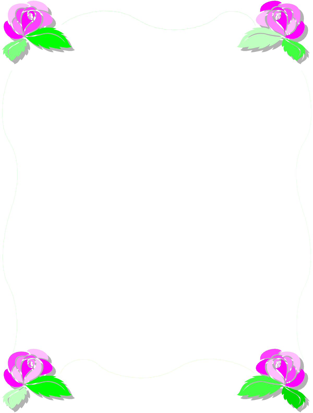Pink Rose Frame with Green Leaves - Elegant Clipart Border