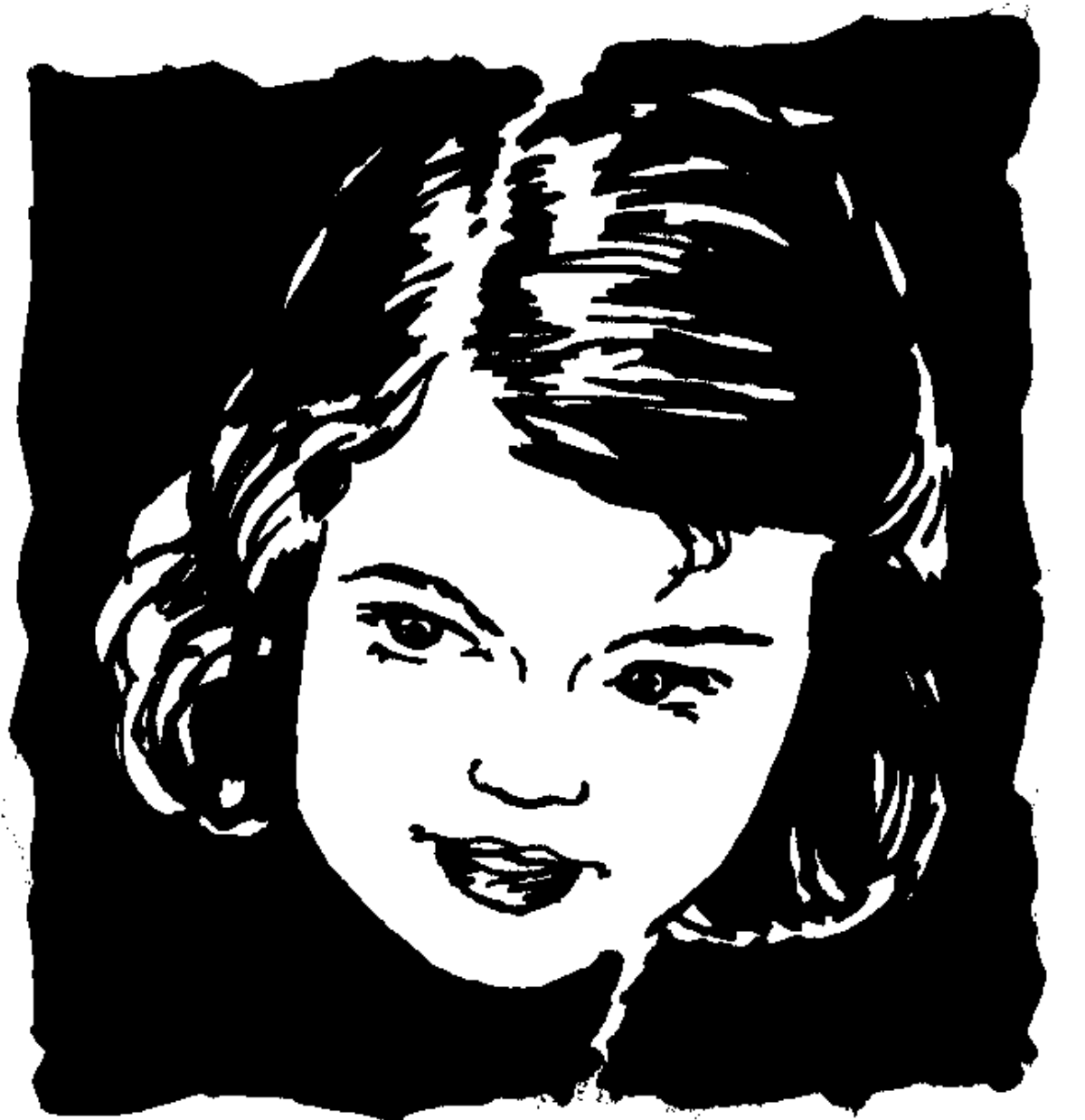 Black and White Girl's Face Clipart - Elegant Borders and Backport Design