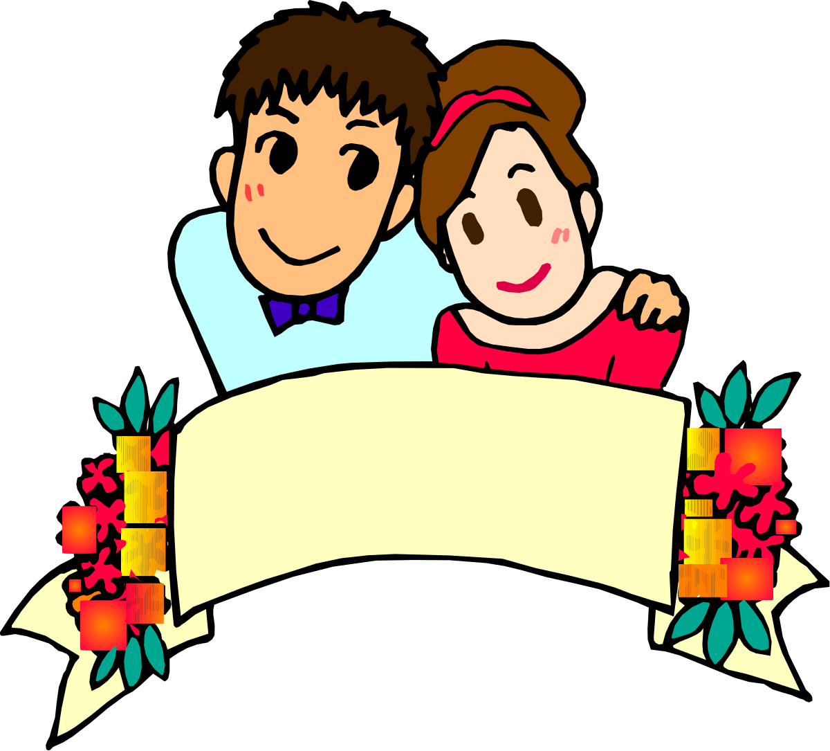 a couple holding a banner with flowers clip art png transparent Couple Holding a Flower Banner Clipart - Beautiful Borders & Designs