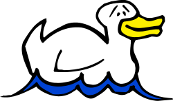 Duck with Yellow Beak on Blue and White Background Clipart