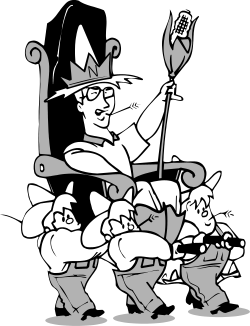 Cartoon Character with Spear and Group of People Clipart