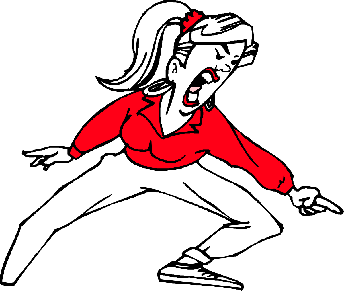 Skating Woman in Red Shirt and White Pants Clipart