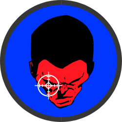Blue Circle with Red Face and Cross - Unique Clipart Design
