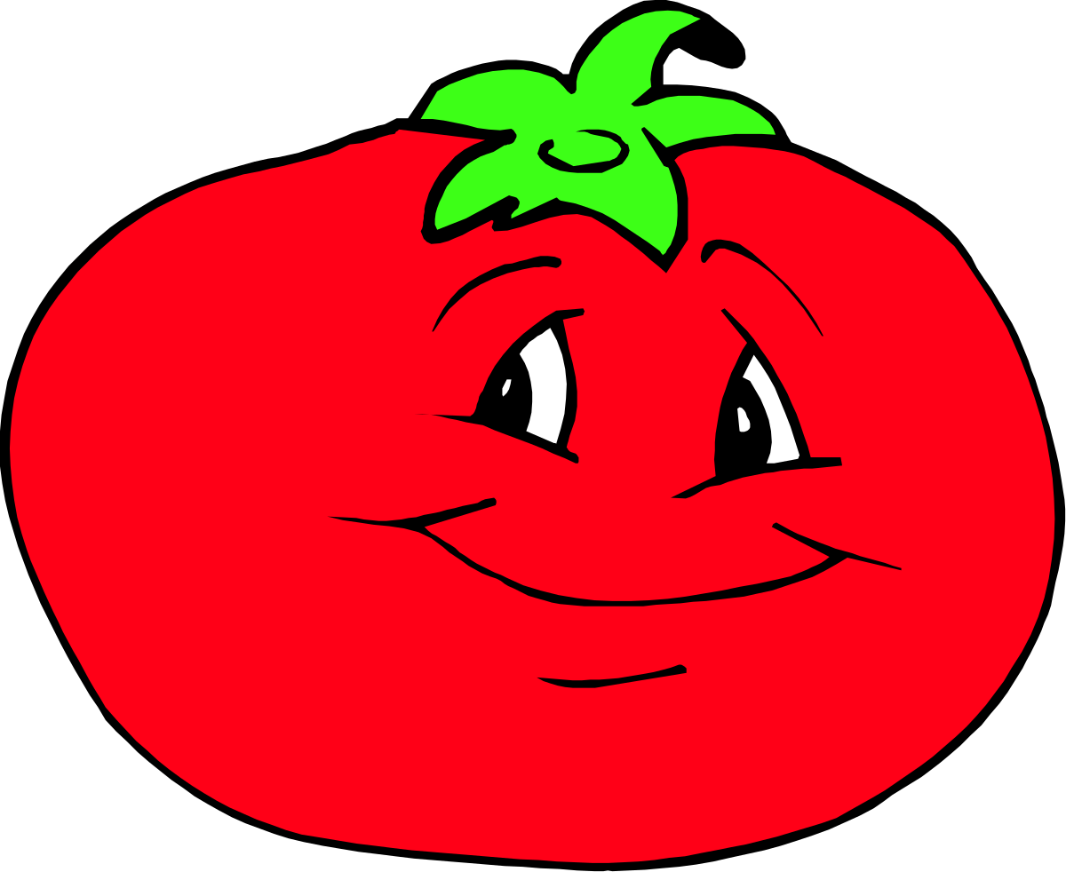 Cartoon Tomato Clipart with Green Leaf - Fresh and Fun Produce Illustration