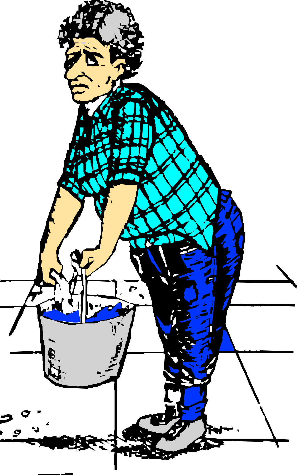 Man Washing Clothes in a Bucket - Engaging Clipart for Creative Projects