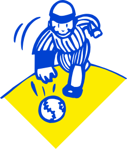 Kneeling Man on Vibrant Yellow and Blue Square Clipart