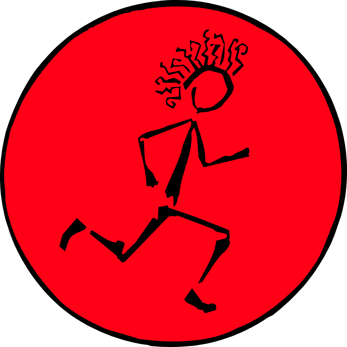 Dynamic Man Running in Front of a Vibrant Red Sun Clipart