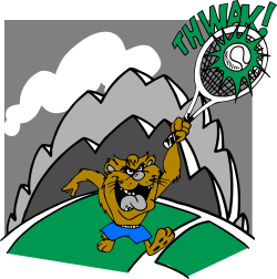 Cartoon Cat Playing Tennis in the Mountains - Fun Clipart for Your Projects