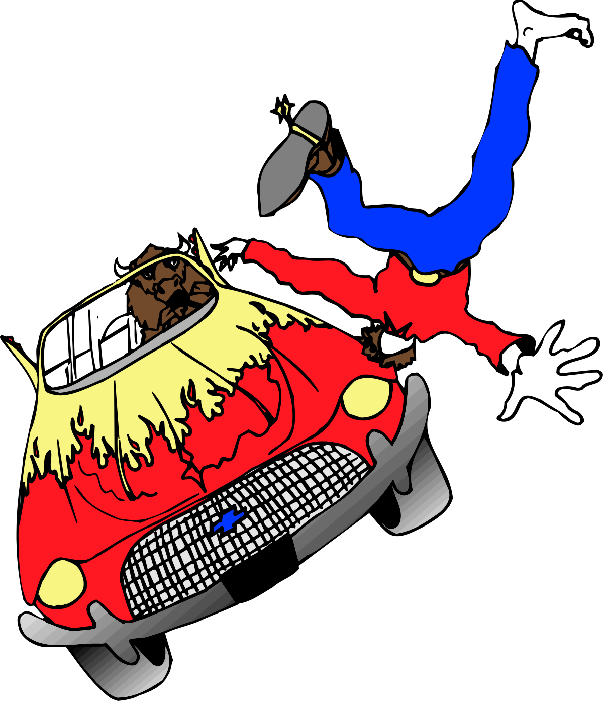 a cartoon car with a man falling off the roof clip art png transparent Cartoon Car Clipart: Man Falling Off Roof for Fun Illustrations