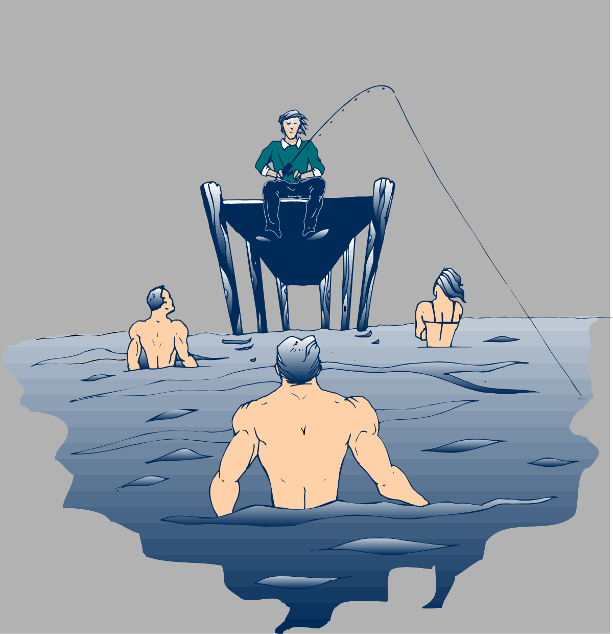 Fishing Scene Clipart: Three Men Enjoying a Day on the Water