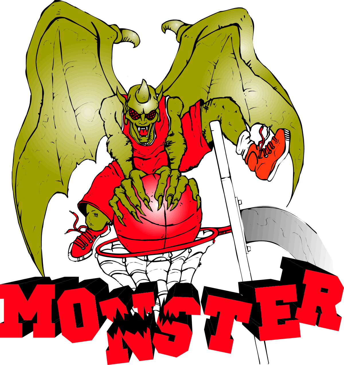 Cartoon Monster with Red Shirt and White Pants Clipart