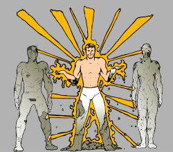 Cartoon Man Surrounded by Yellow Arrows - Dynamic Clipart