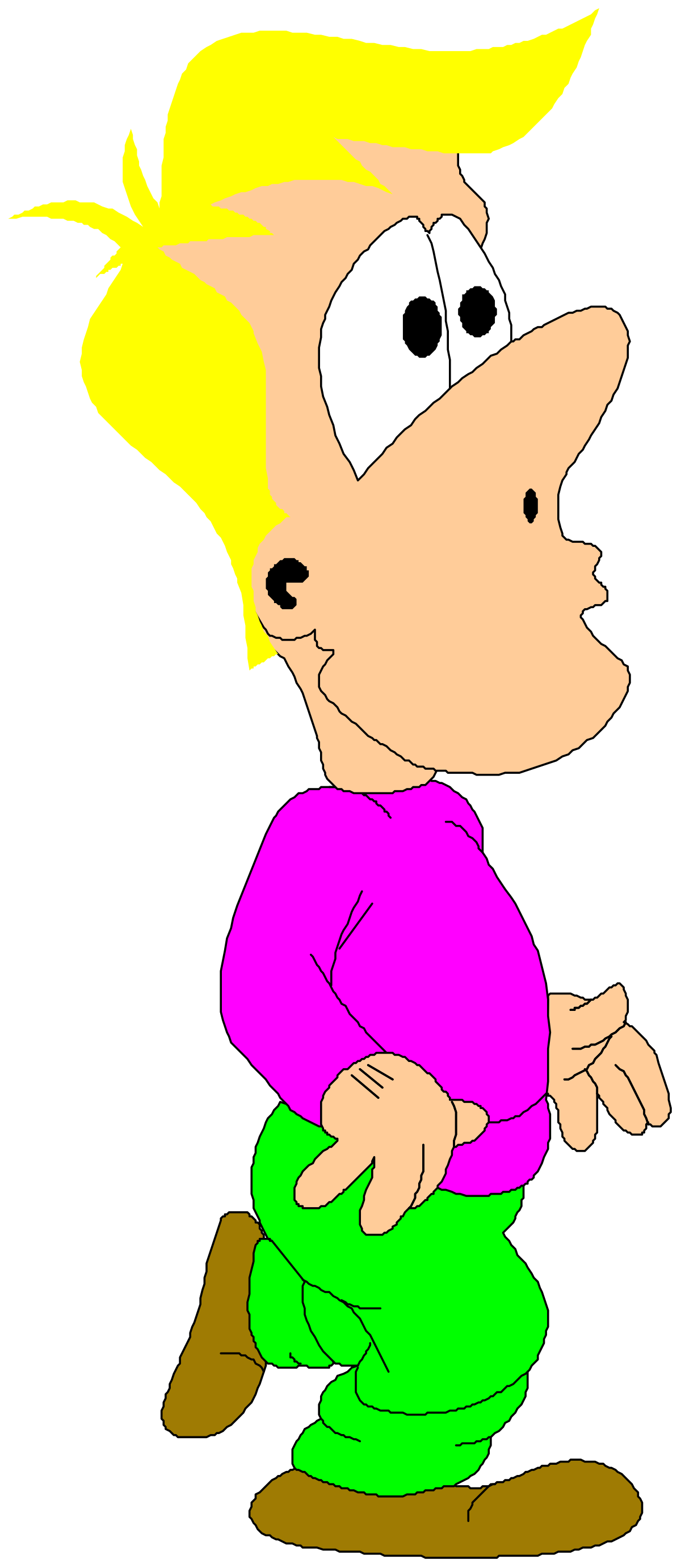 Cartoon Boy with Green Pants and Pink Shirt Clipart
