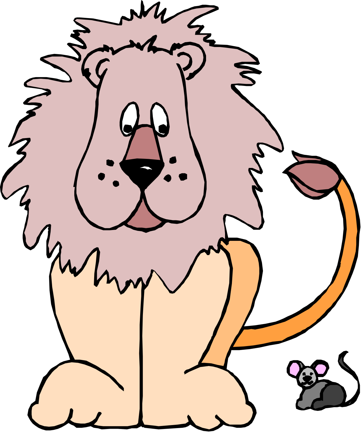 Cartoon Lion Sitting Down with Mouse Clipart
