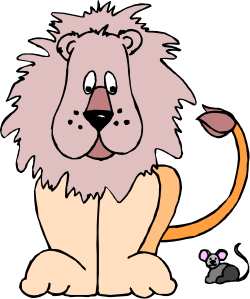 Cartoon Lion Sitting Down with Mouse Clipart
