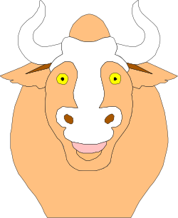 Cartoon Cow with Horns and Yellow Eye Clipart