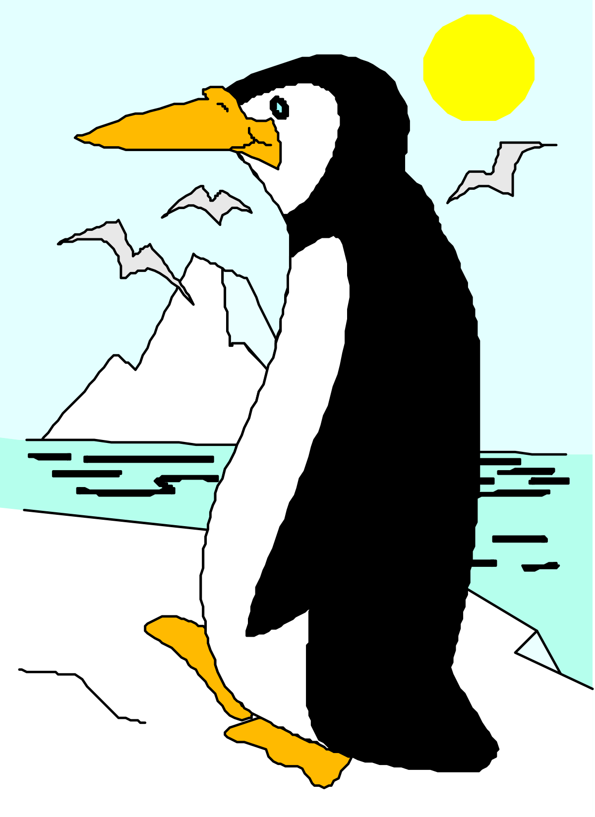 a penguin standing on the beach with a bird in the background clip art png transparent Penguin on the Beach with Bird in Background Clipart