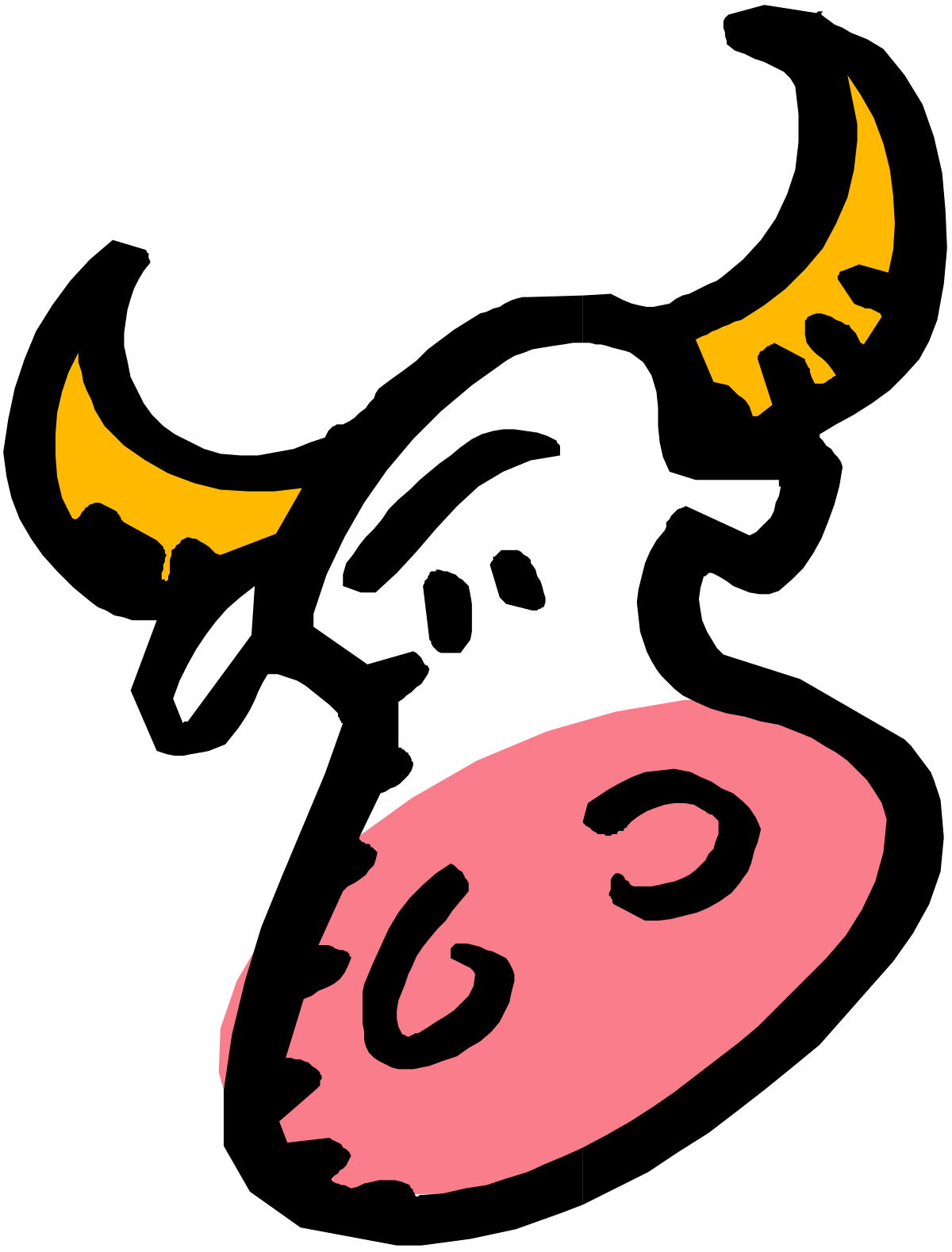 Cow Face Clipart: Black and Yellow Design with Yellow Eyes