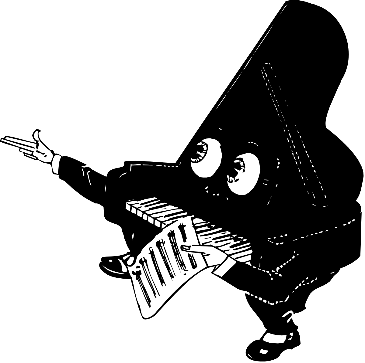 Piano Player Clipart: Black and White Illustration of a Man Playing Piano