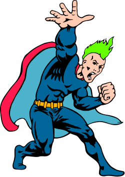 Cartoon Superhero with Cape and Green Hair - Dynamic Clipart Design