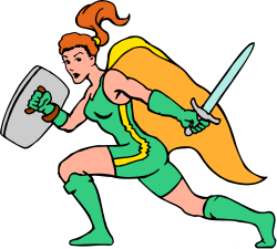 Woman Running with Sword in Green and Yellow Costume - Dynamic Clipart