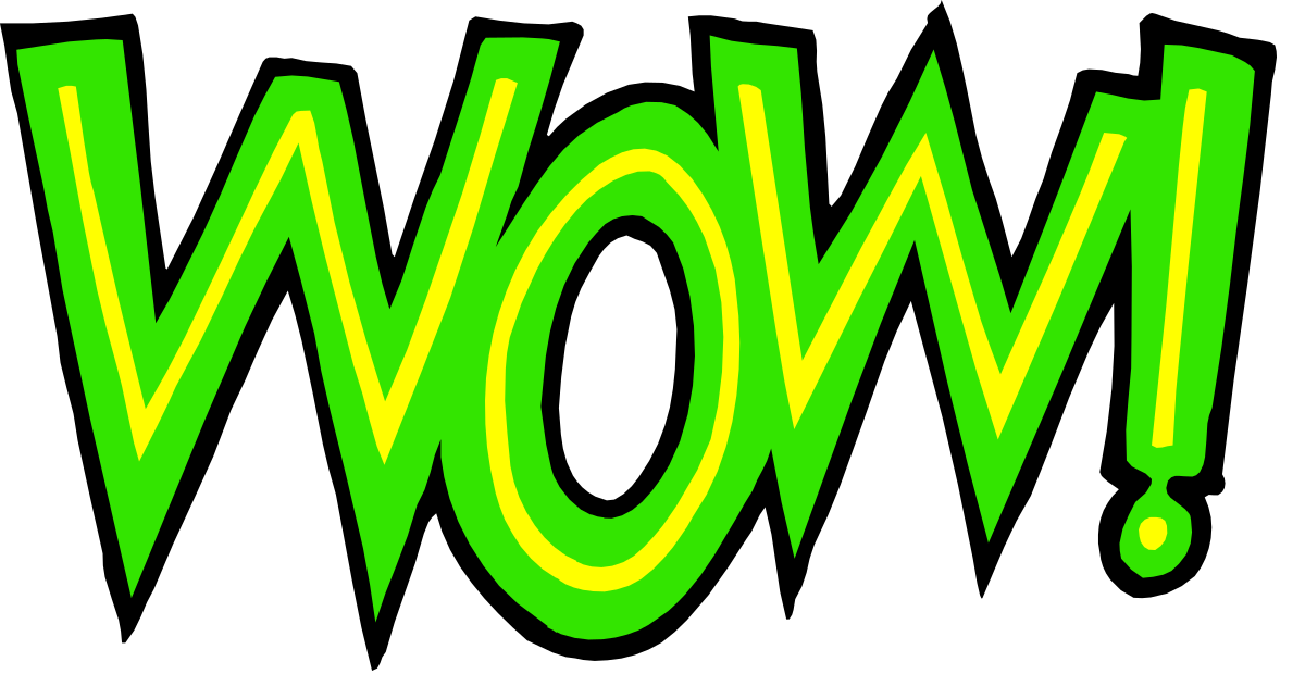 Wow Word in Green and Yellow Letters Clipart