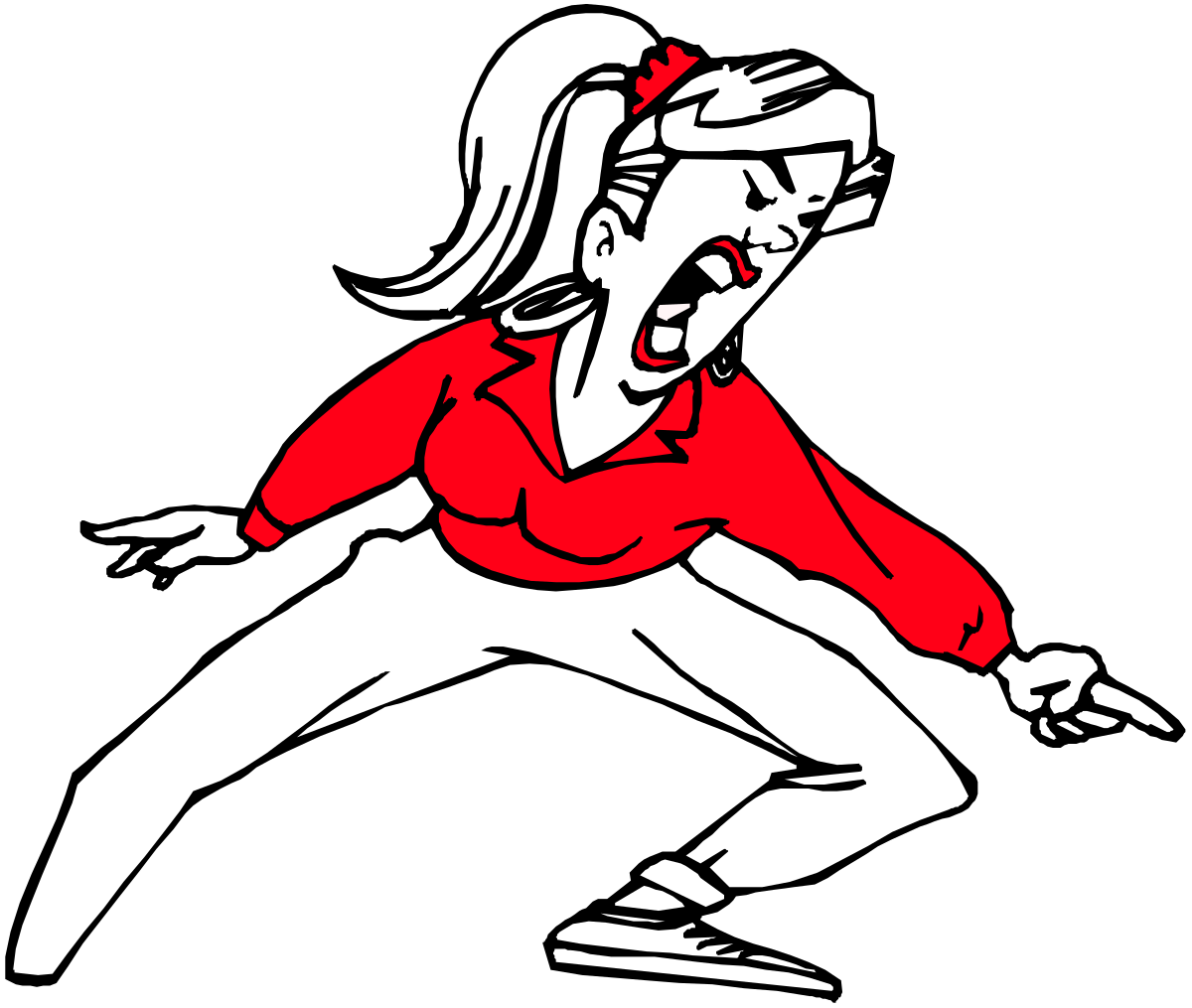 Skating Woman in Red Shirt and White Pants - Dynamic Clipart Design