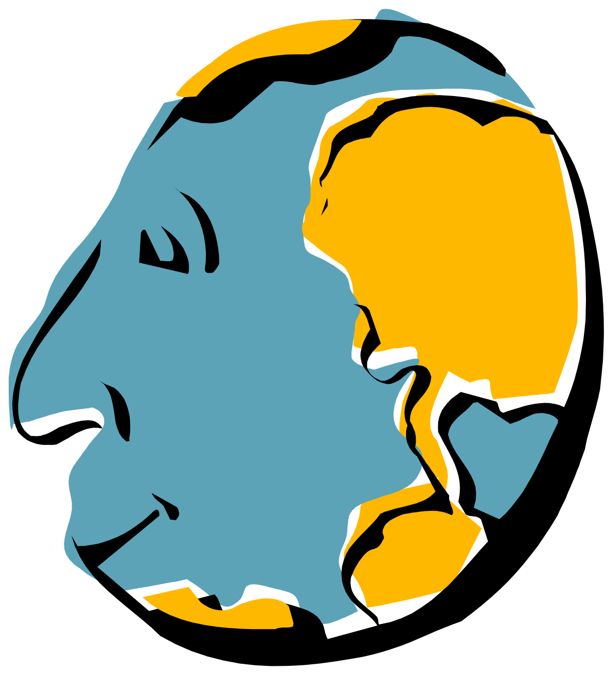 Blue and Yellow Face Clipart on Black Background