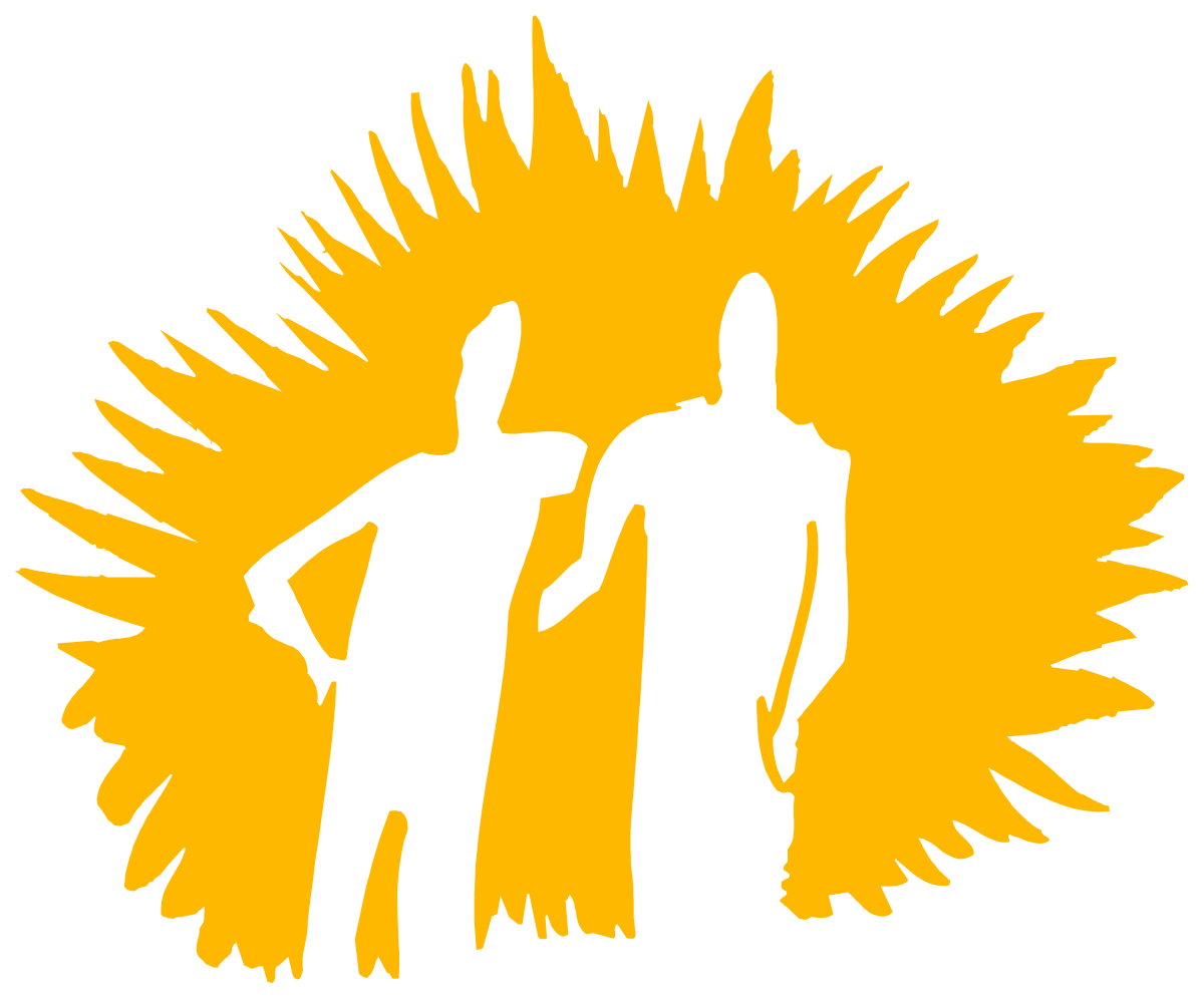 Yellow Silhouette of Two People Against a Vibrant Sun Scene
