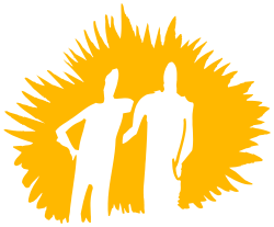 Yellow Silhouette of Two People Against a Vibrant Sun Scene
