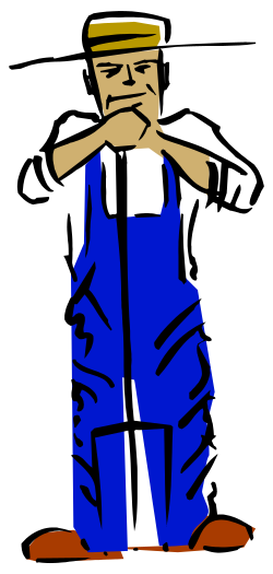 Man in Blue Shirt and Hat Smoking Cigarette Clipart