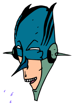 Cartoon Character with Blue Mask on Black Background Clipart