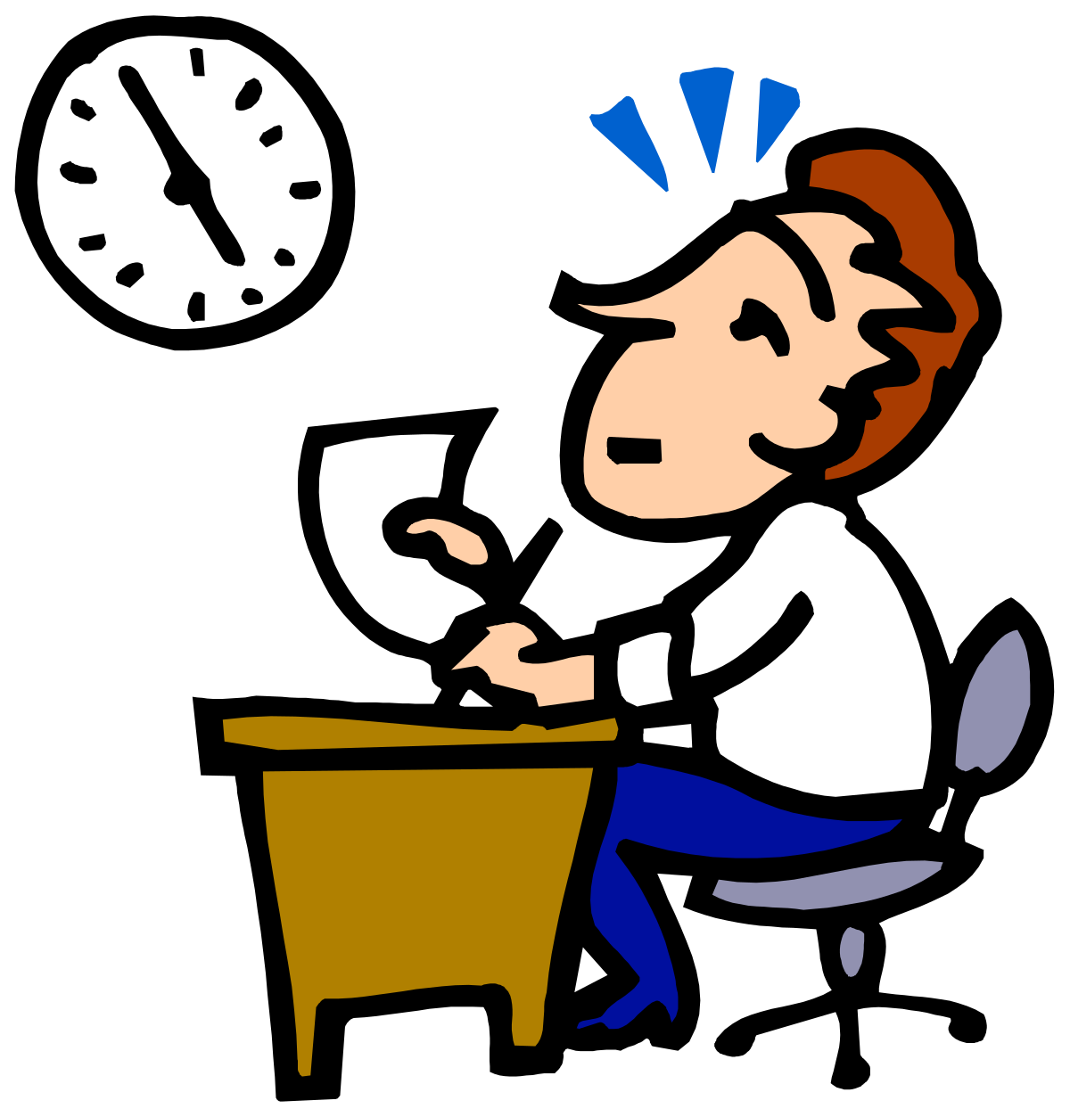 a man sitting at a desk with a clock clip art png transparent Man Sitting at Desk with Clock Clipart for Professional Use