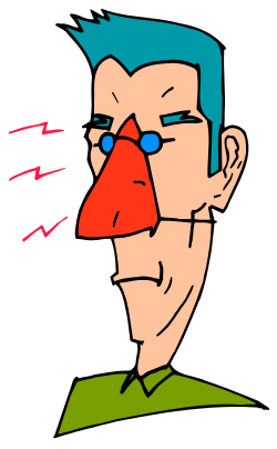 Cartoon Man with Blue Hair and Red Nose Clipart