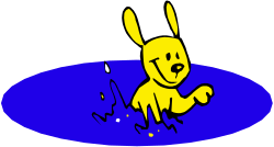 Cartoon Rabbit Running Through Puddle - Playful Clipart