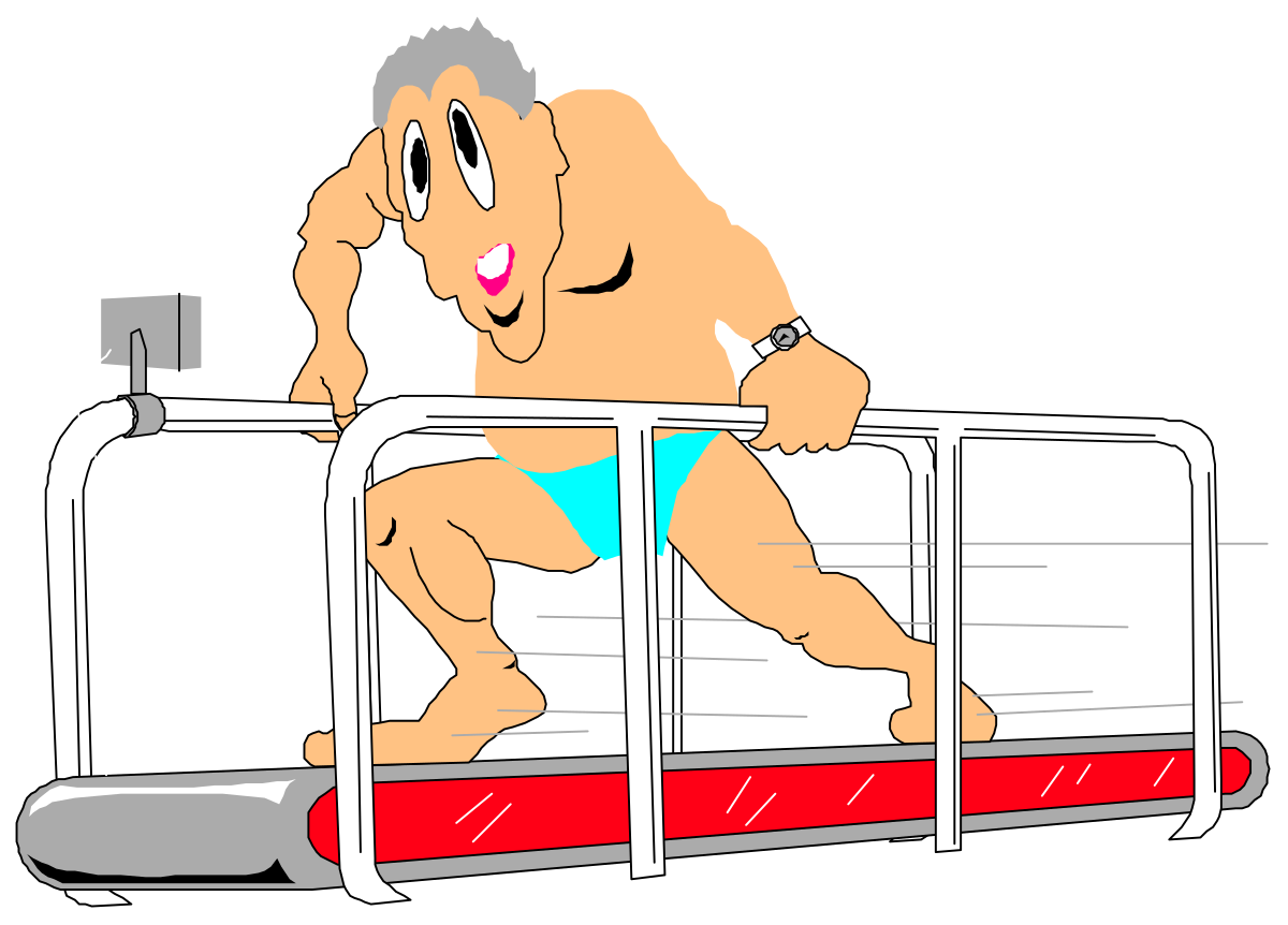 Cartoon Man Running on Treadmill Clipart