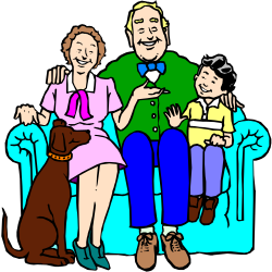 Family on Couch with Dog - Cozy Home Clipart
