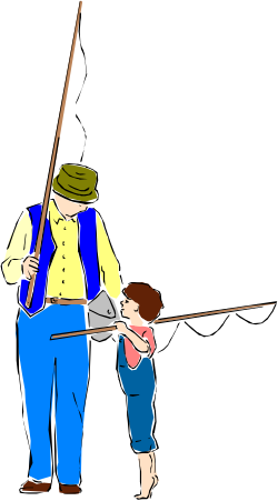 Man Holding Stick with Child Watching - Engaging Clipart Scene