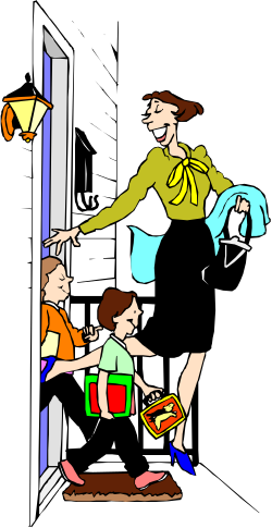 Window Clipart: Woman and Two Children Gazing at a Scenic View
