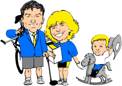 Cartoon Family Scene: Man and Two Children Clipart